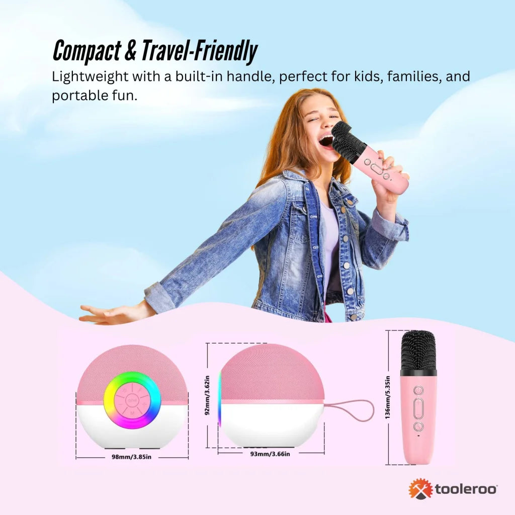 Mini Karaoke Machine and 2x Wireless Microphones Portable