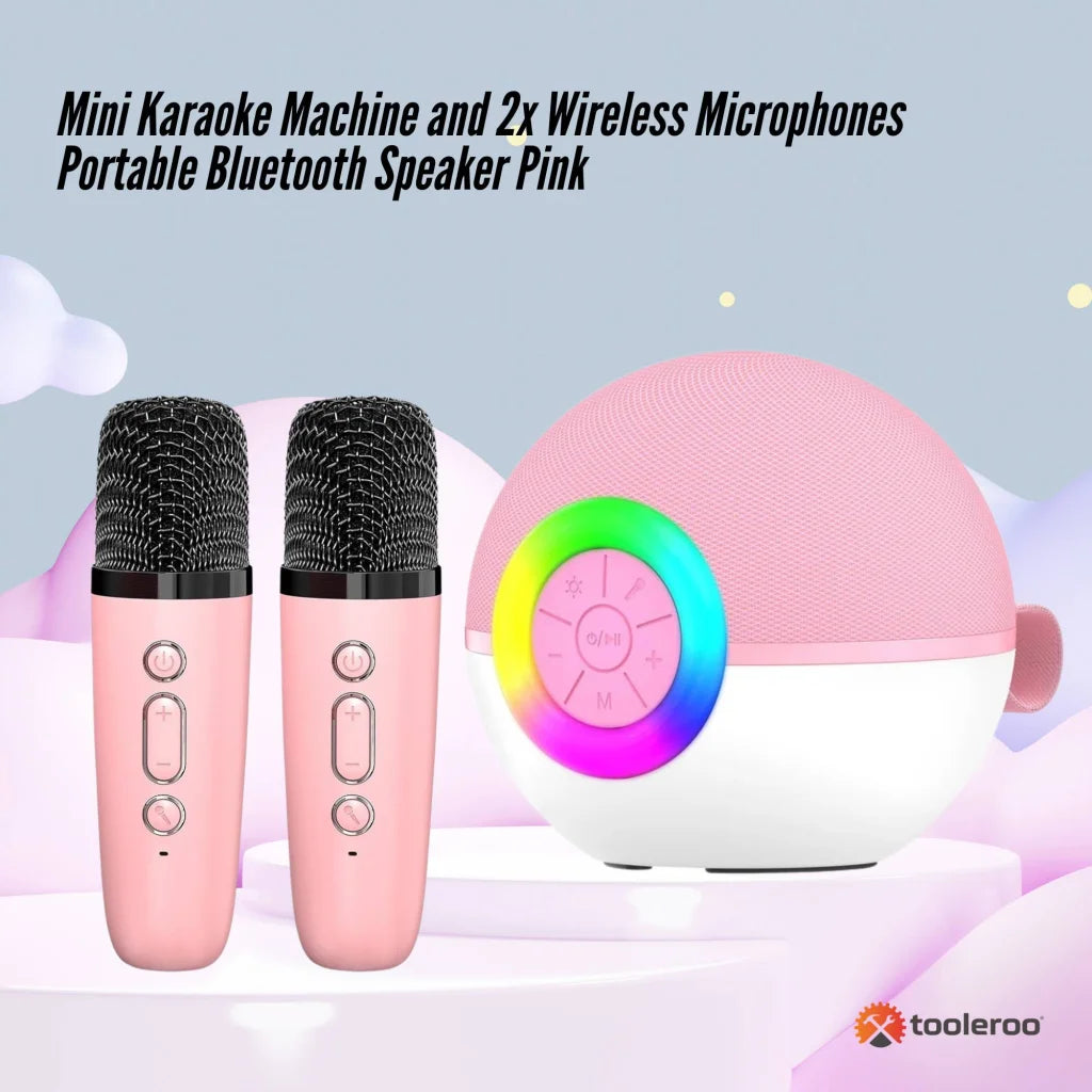 Mini Karaoke Machine and 2x Wireless Microphones Portable