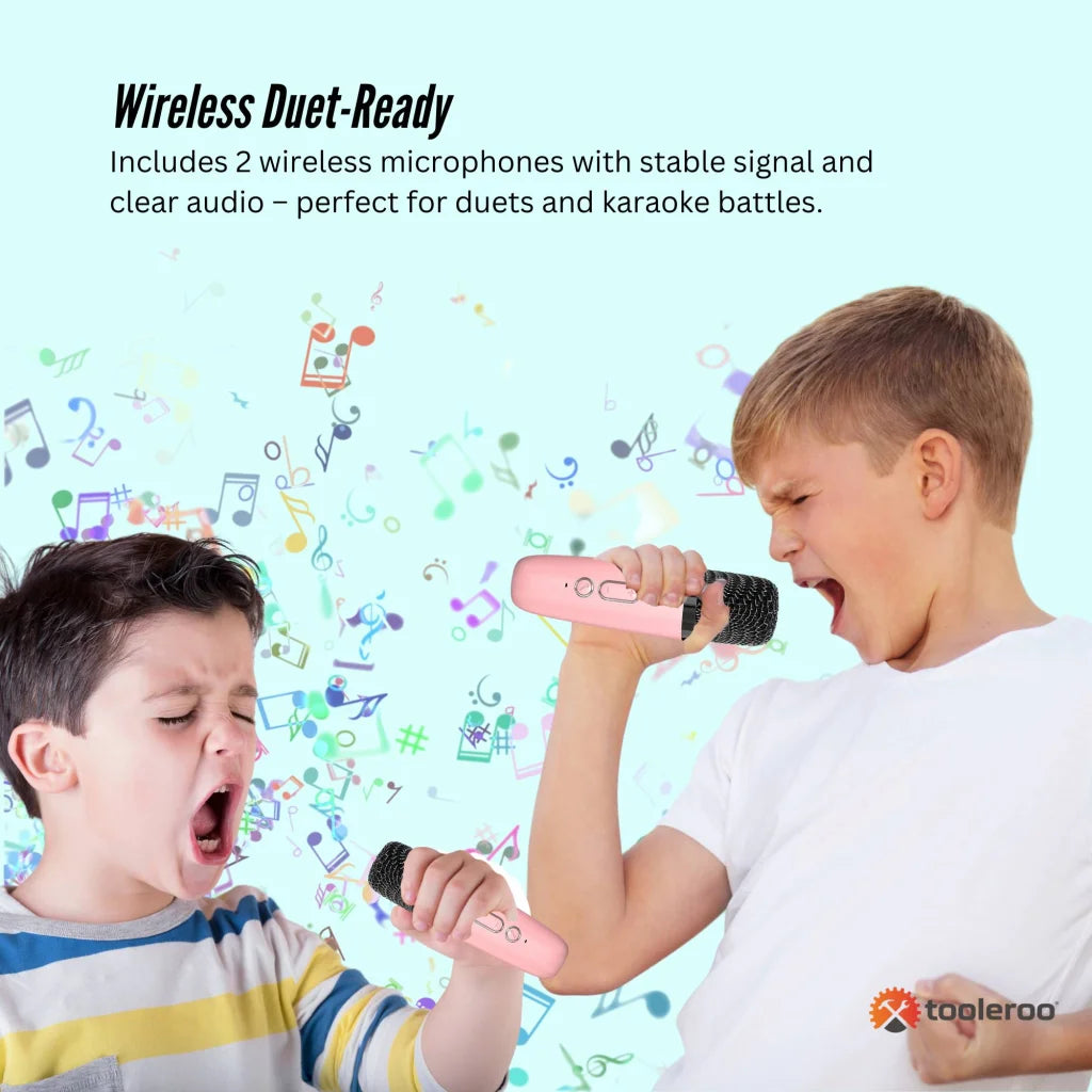 Mini Karaoke Machine and 2x Wireless Microphones Portable