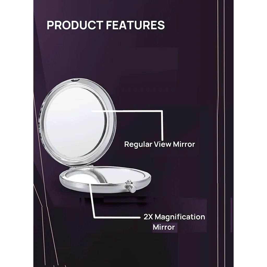 Mini Mix Diamond 1X/2X Magnifying Round Metal Pocket Makeup