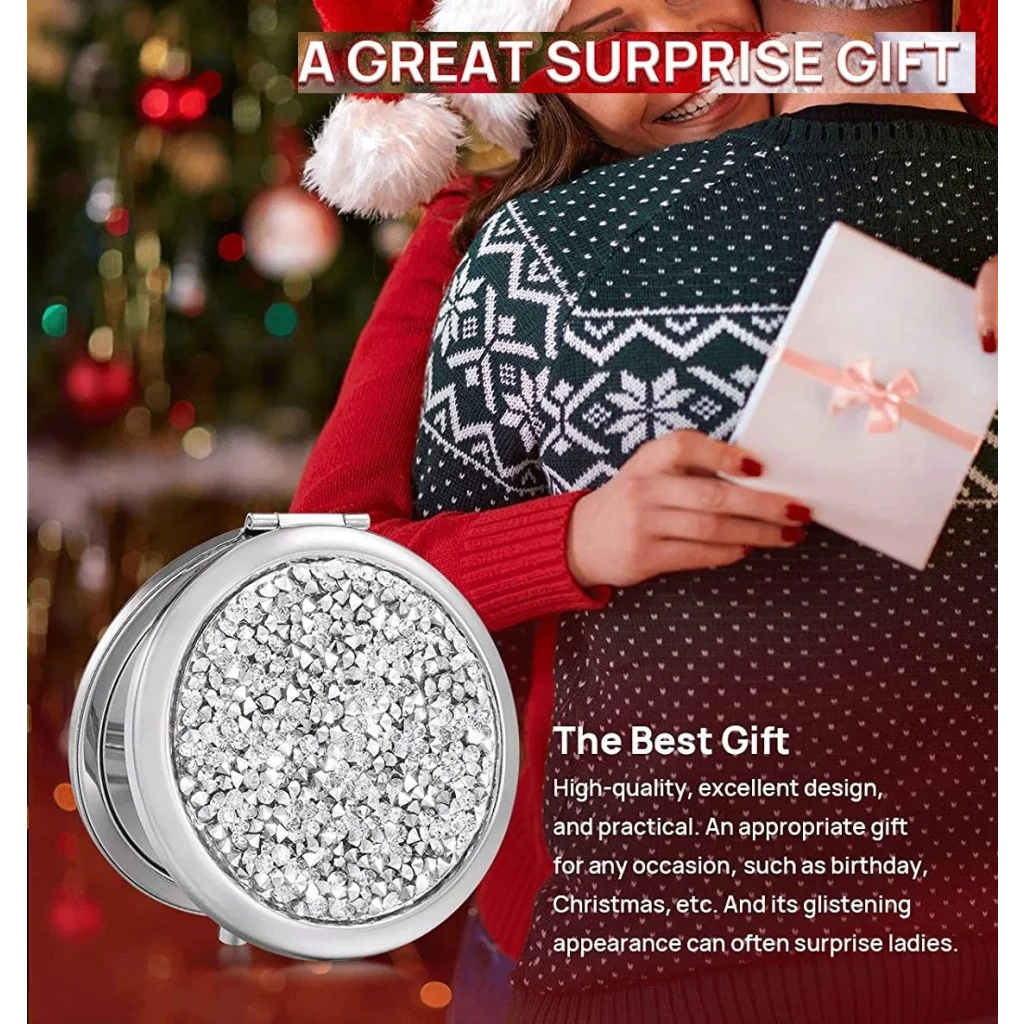 Mini Mix Diamond 1X/2X Magnifying Round Metal Pocket Makeup