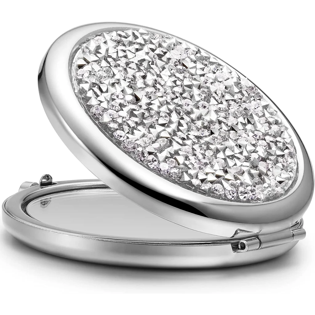 Mini Mix Diamond 1X/2X Magnifying Round Metal Pocket Makeup