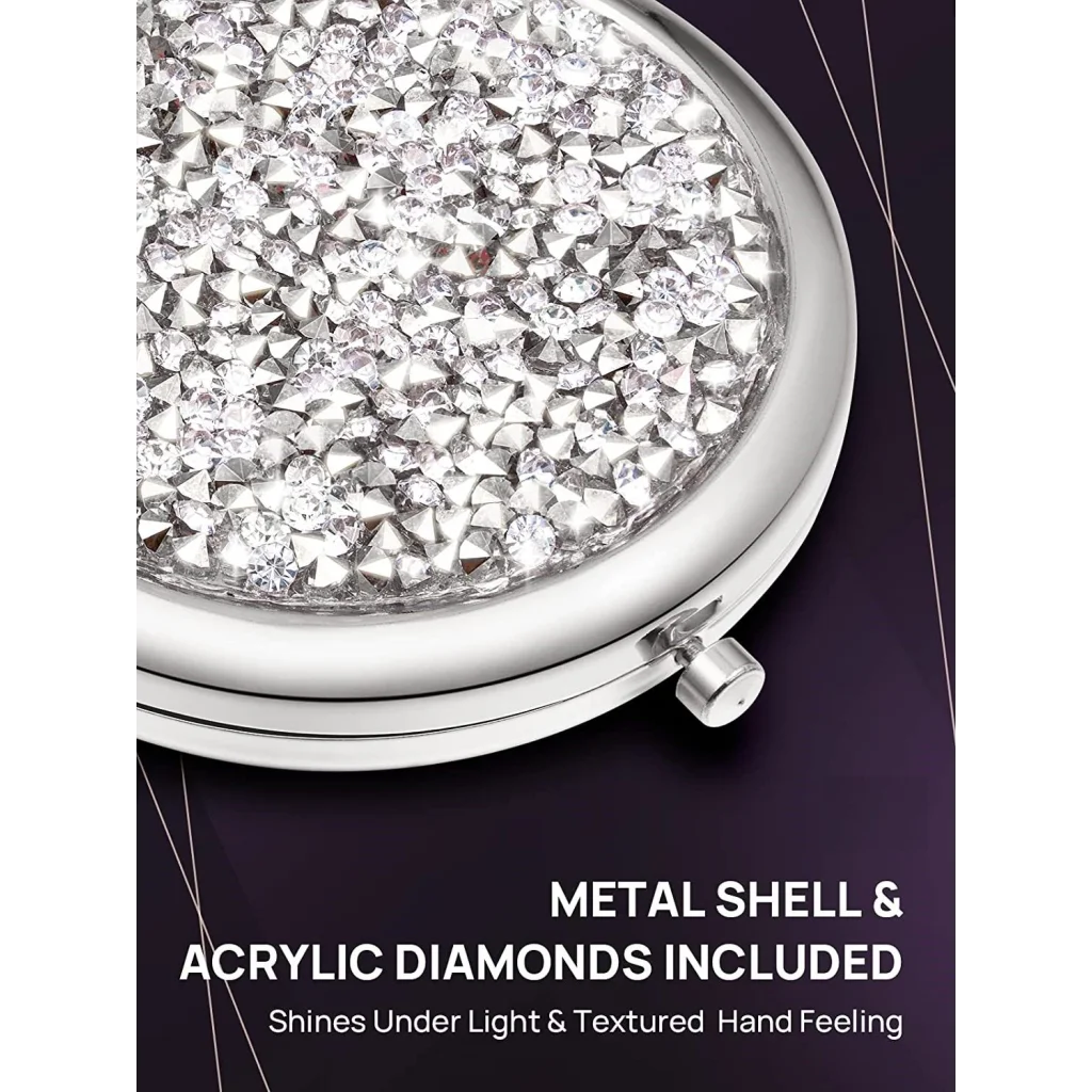 Mini Mix Diamond 1X/2X Magnifying Round Metal Pocket Makeup