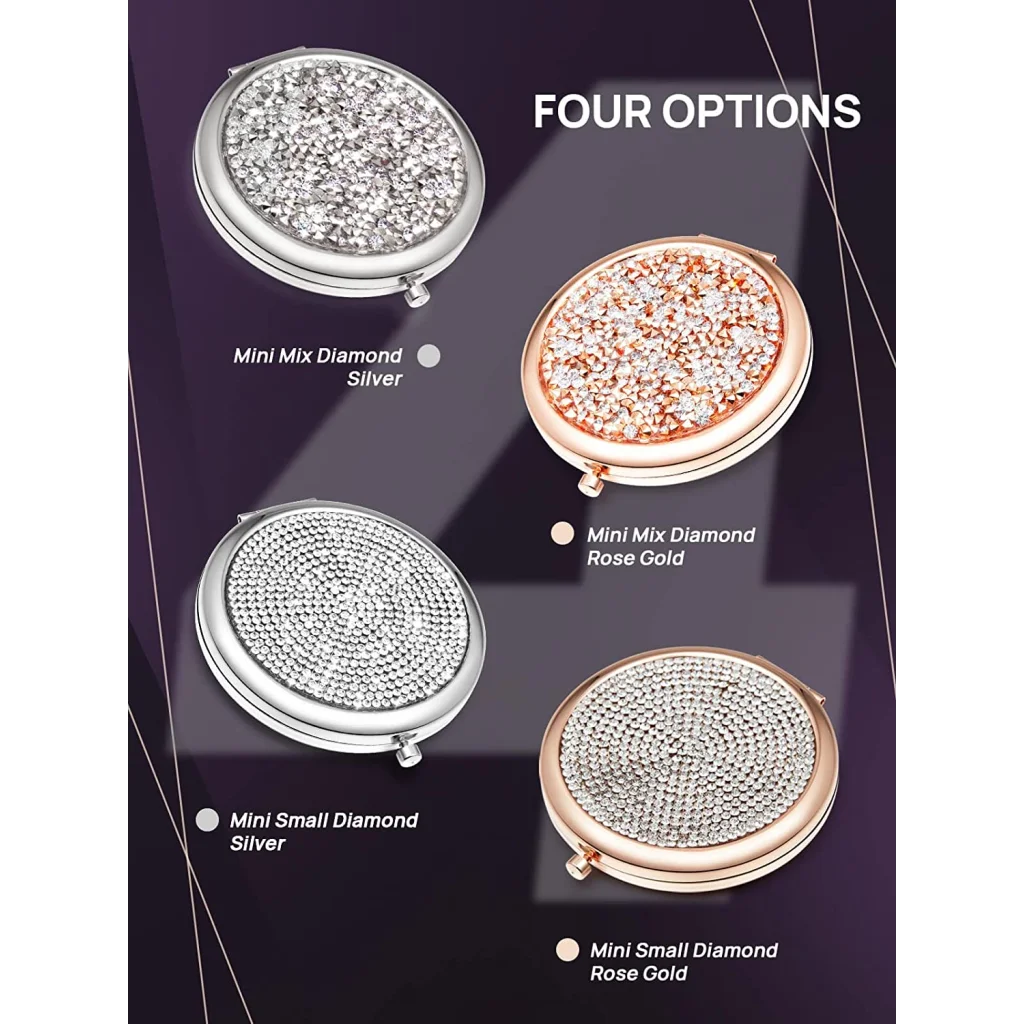 Mini Mix Diamond 1X/2X Magnifying Round Metal Pocket Makeup