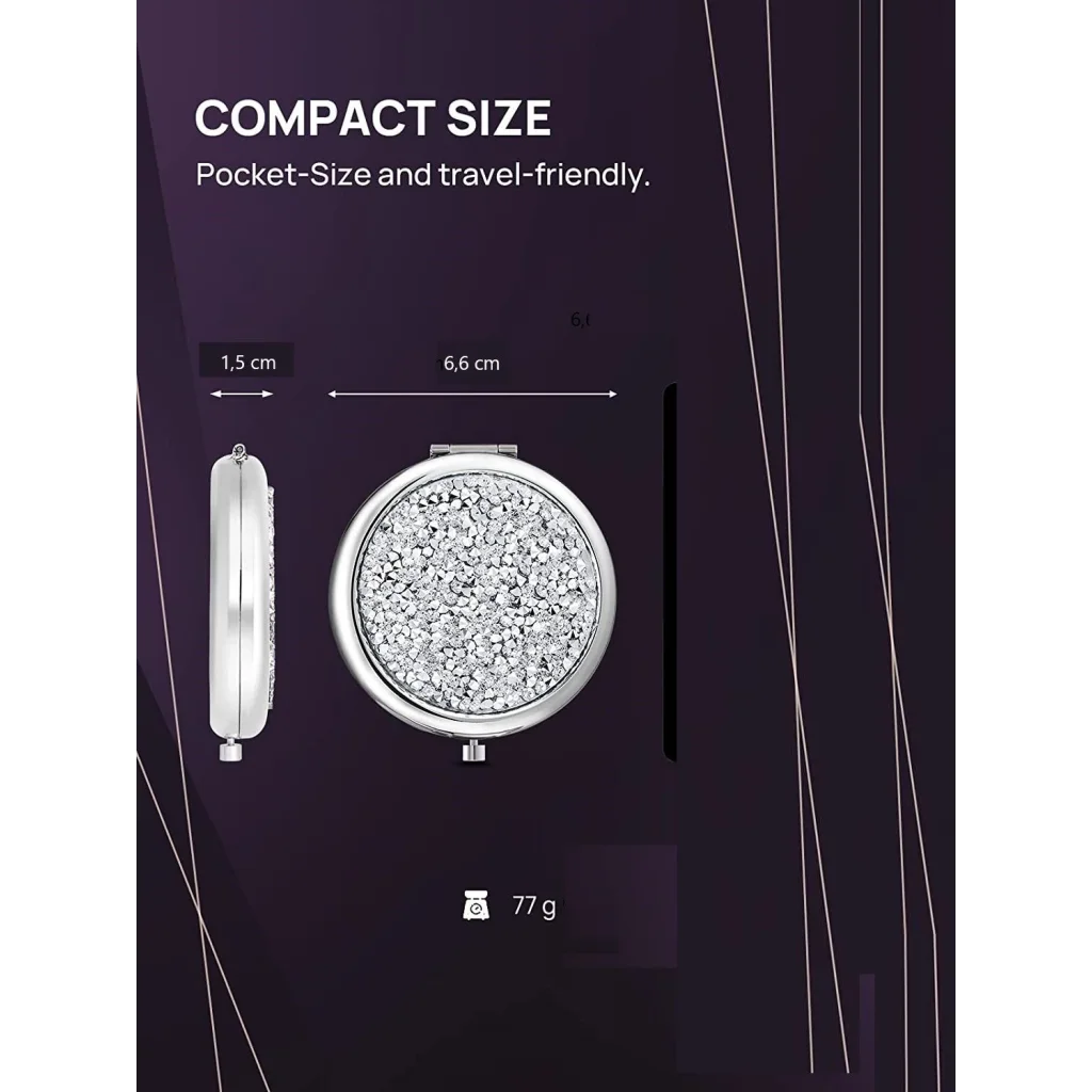 Mini Mix Diamond 1X/2X Magnifying Round Metal Pocket Makeup