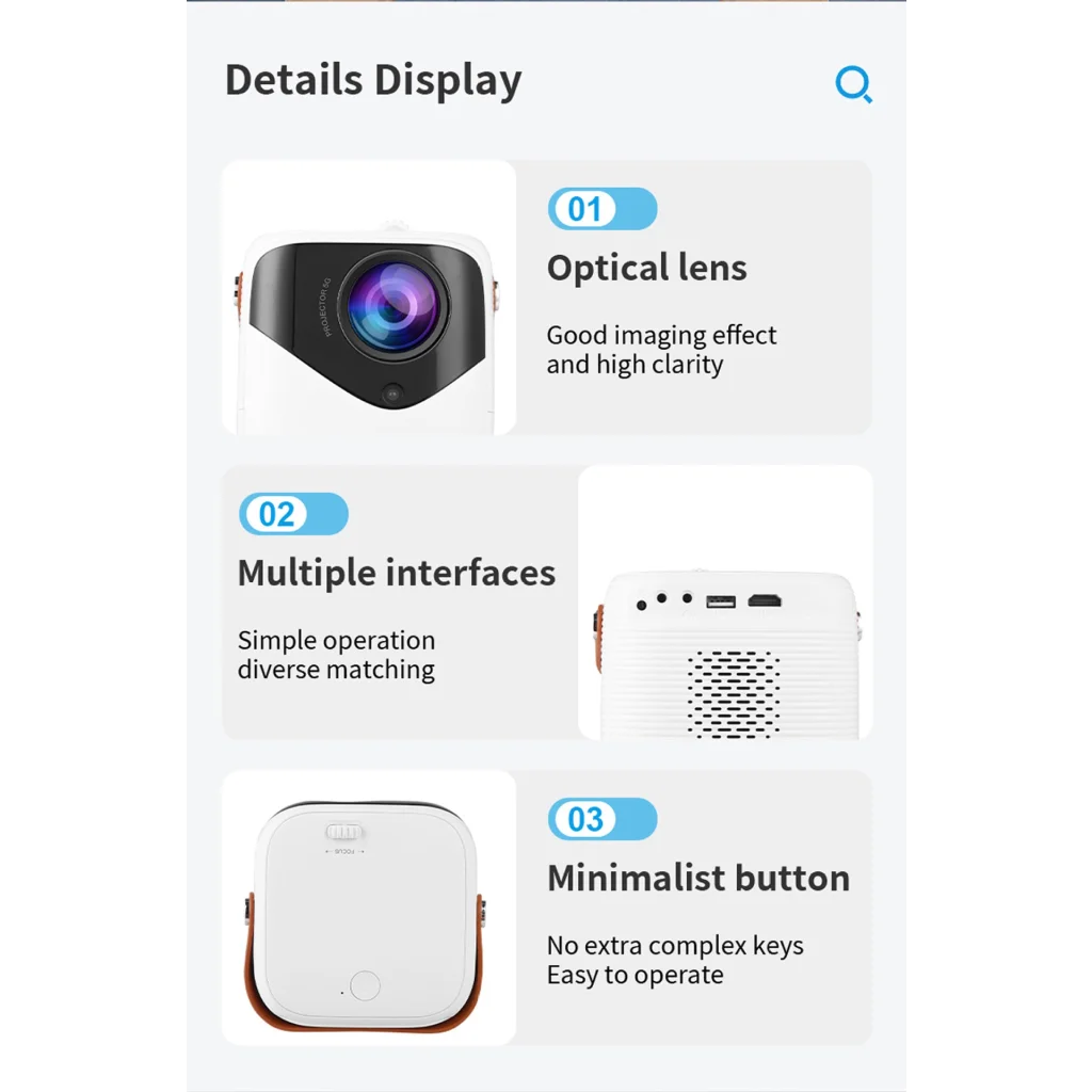Mini Portable HD Projector with Giant Screen Display