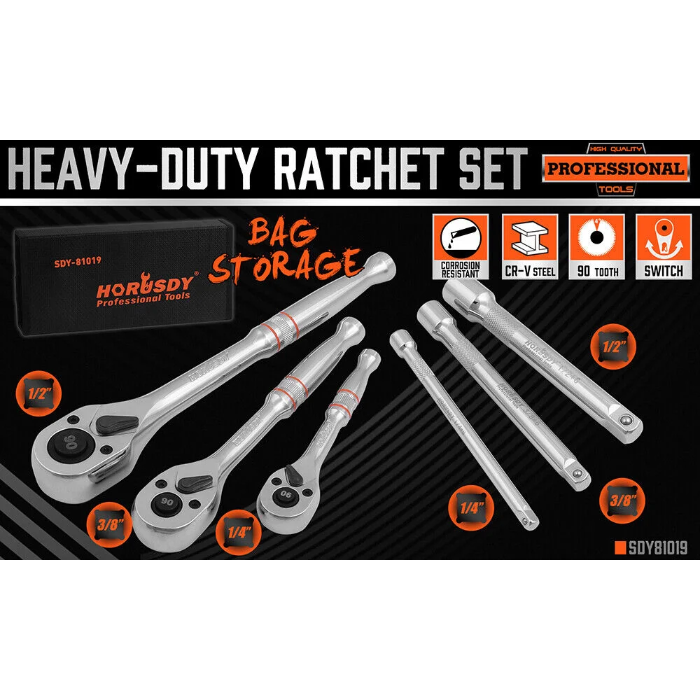 Mini Ratchet Spanner - 1/2 3/8 1/4 Drive 90-Tooth Extension