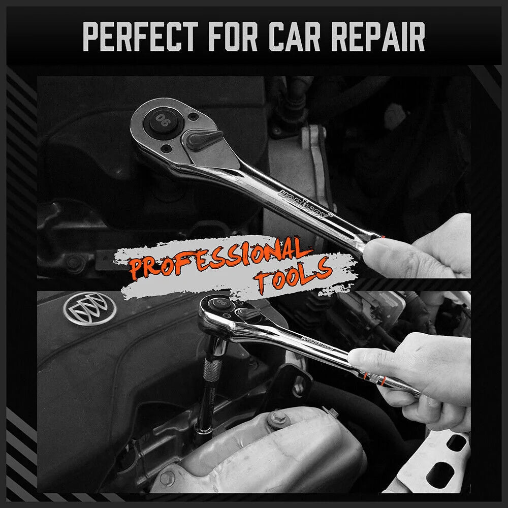 Mini Ratchet Spanner - 1/2 3/8 1/4 Drive 90-Tooth Extension