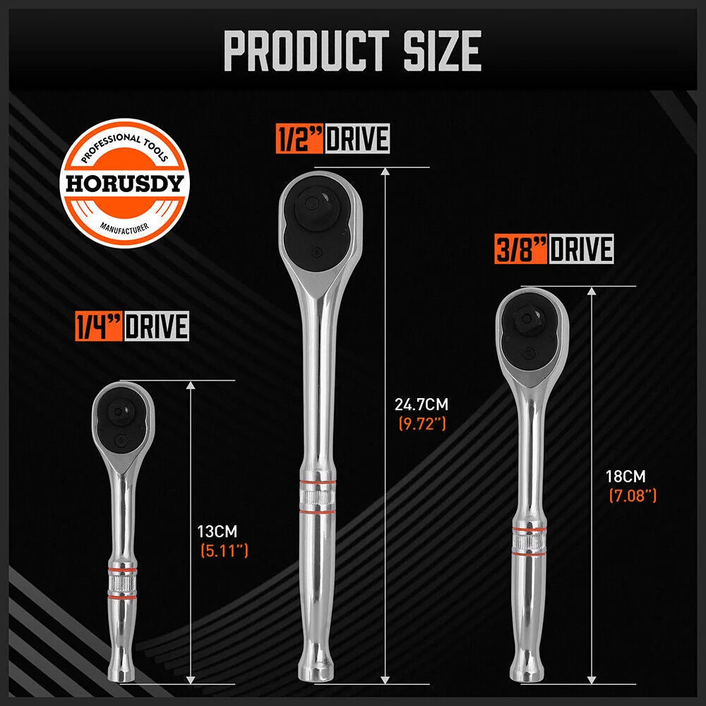 Mini Ratchet Spanner - 1/2 3/8 1/4 Drive 90-Tooth Extension