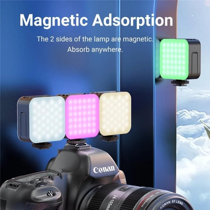 Mini Rgb Video Lamp with Magnetic Adsorption for Live