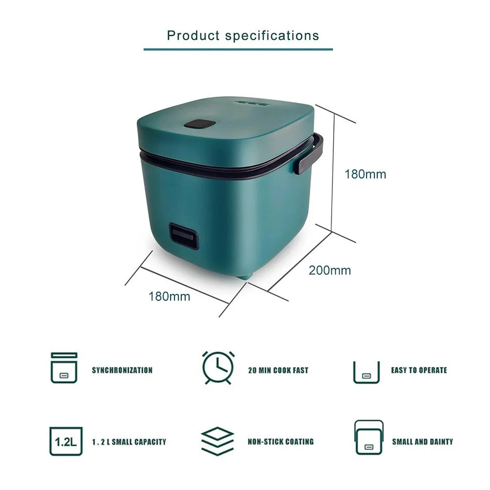Mini Rice Cooker 1.2L Travel Size - Non-Stick Pot