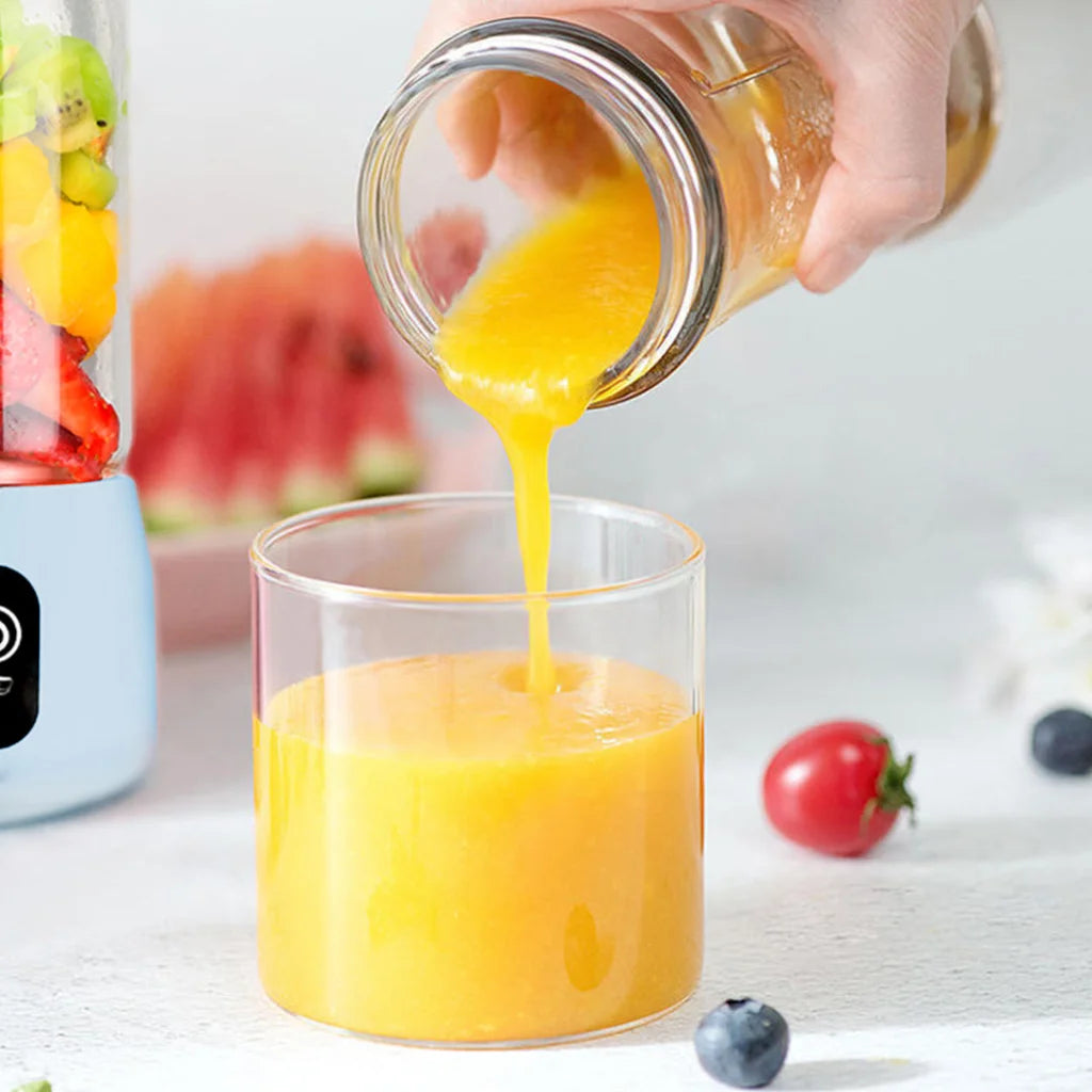 Mini USB Juice Extractor Set Premium 2X Portable Rechargeable Handheld Fruit Mixer Juicer - Blue