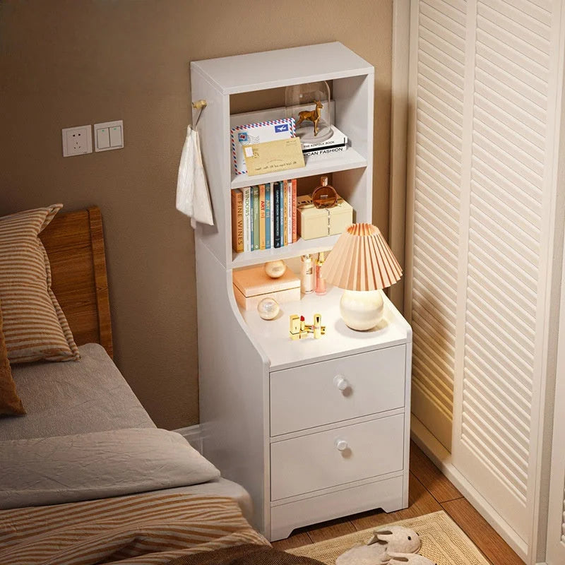 Minimalist Bedroom Cabinet Warm White 3-Shelf Storage Unit
