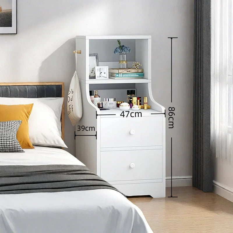 Minimalist Bedside Cabinet White Cosmetic Storage Dual