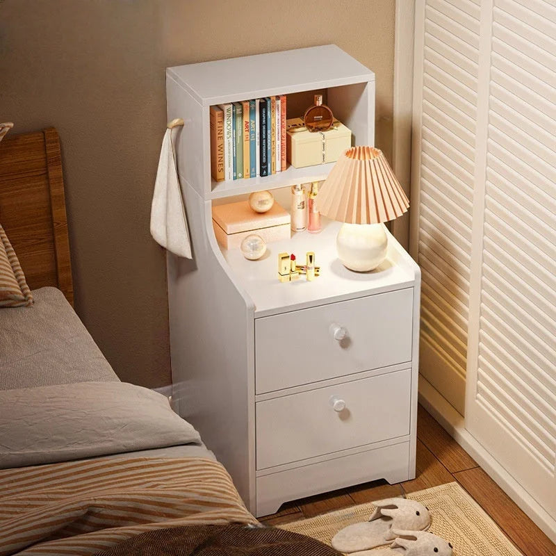 Minimalist Bedside Cabinet White Cosmetic Storage Dual