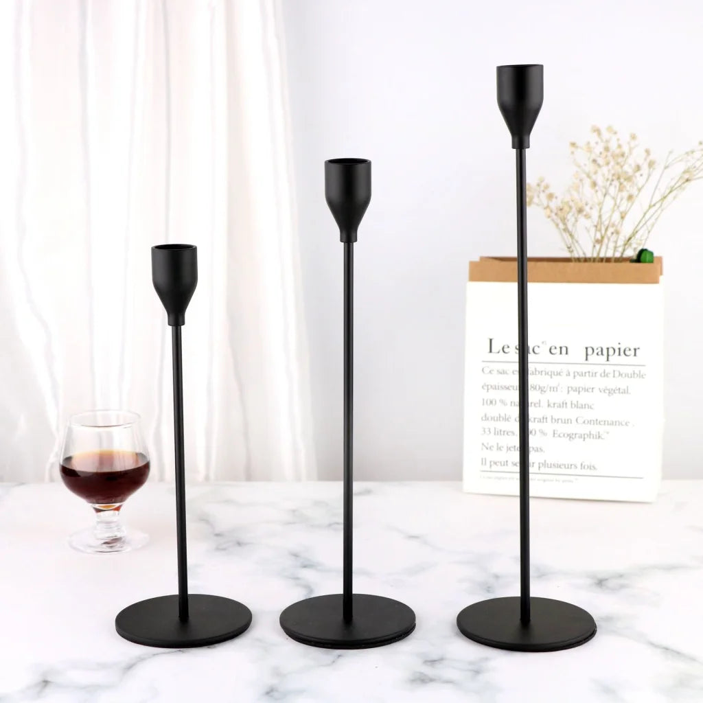 Minimalist Black Metal Candle Holder Set - 3-Piece Romantic