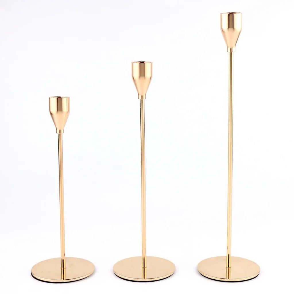 Minimalist Gold Metal Candle Holder Set - 3-Piece Romantic