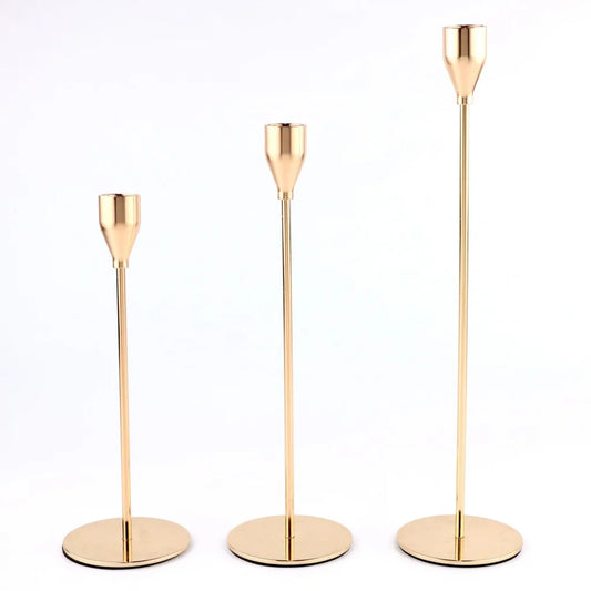 Minimalist Gold Metal Candle Holder Set - 3-Piece Romantic