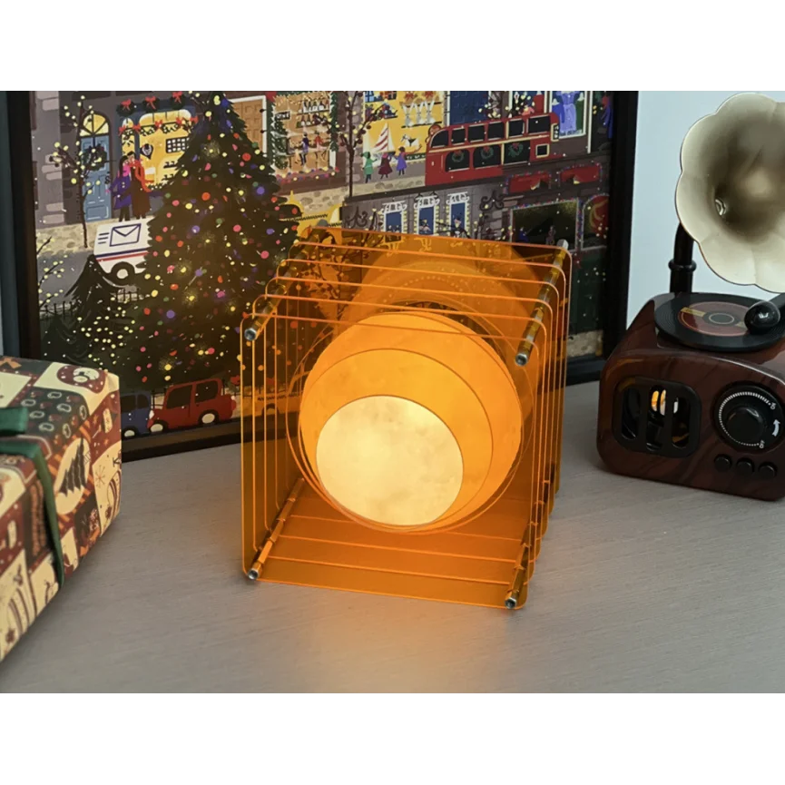 Minimalist Layered Acrylic Moon Lamp - USB Touch Dimmable