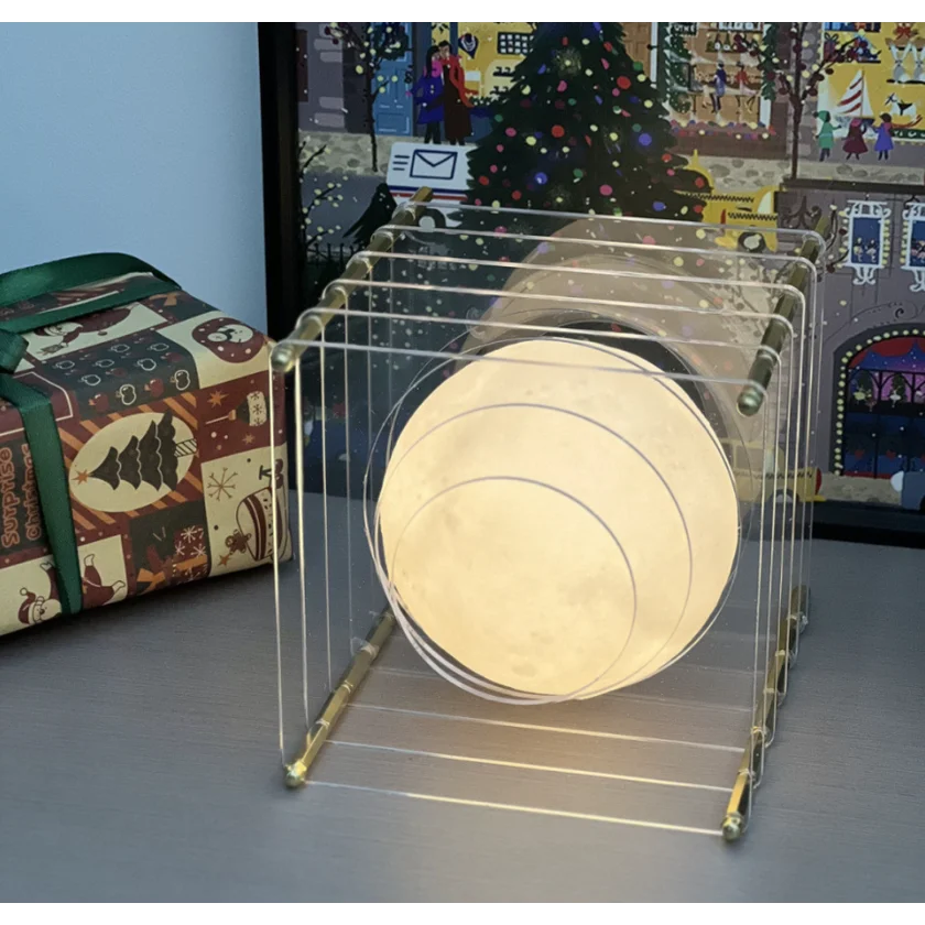 Minimalist Layered Acrylic Moon Lamp - USB Touch Dimmable