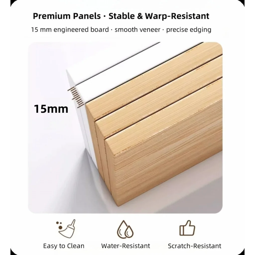 Minimalist Nightstand Light Gray Wood Grain White Fronts