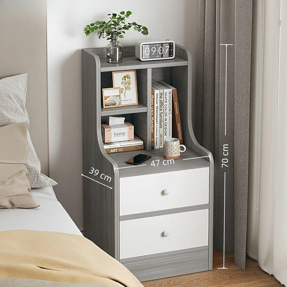Minimalist Nightstand Light Gray Wood Grain White Fronts
