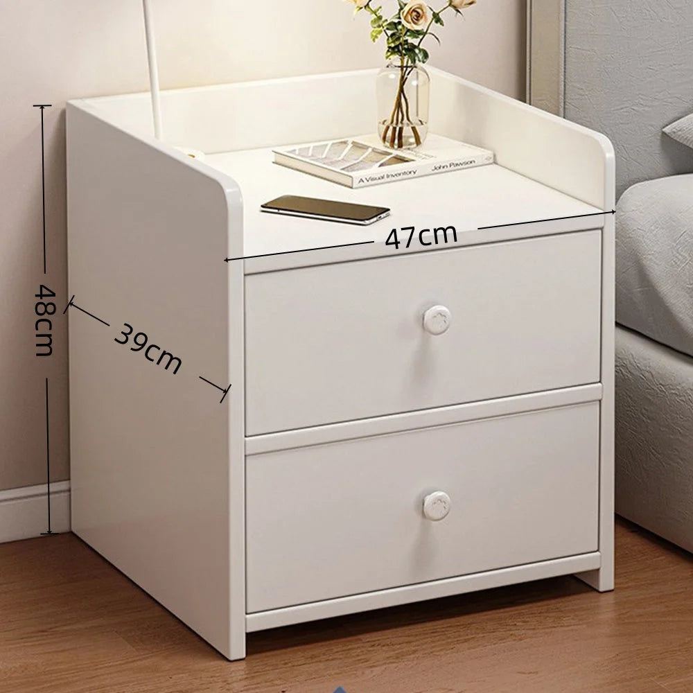 Minimalist Nightstand White Double Drawer Safety Tray