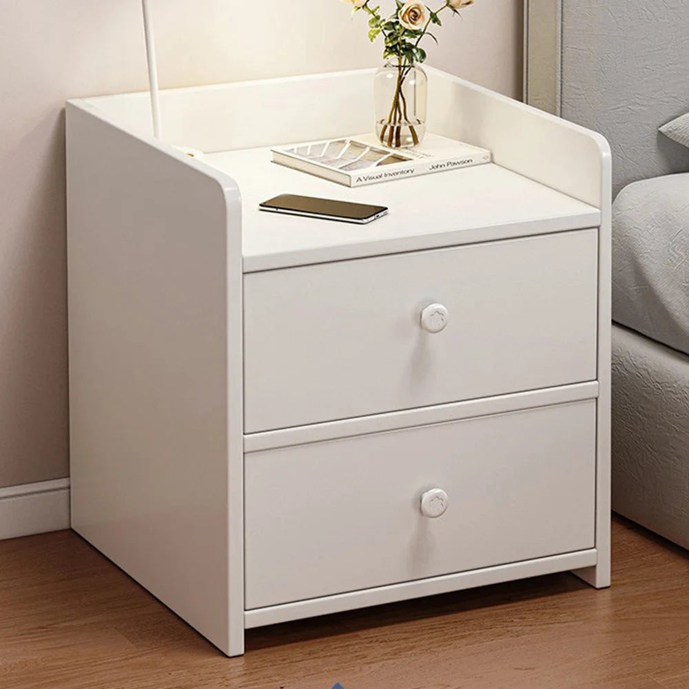 Minimalist Nightstand White Double Drawer Safety Tray