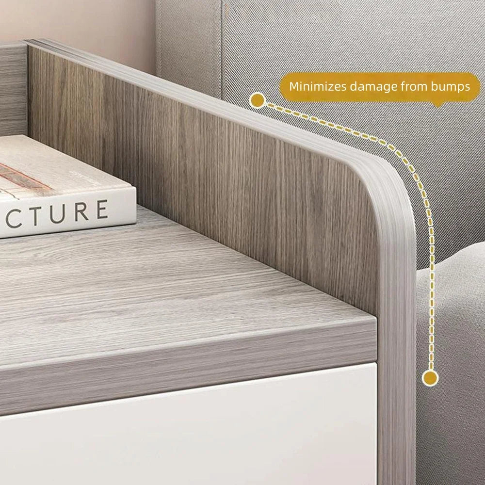 Minimalist Nightstand White Double Drawer Safety Tray