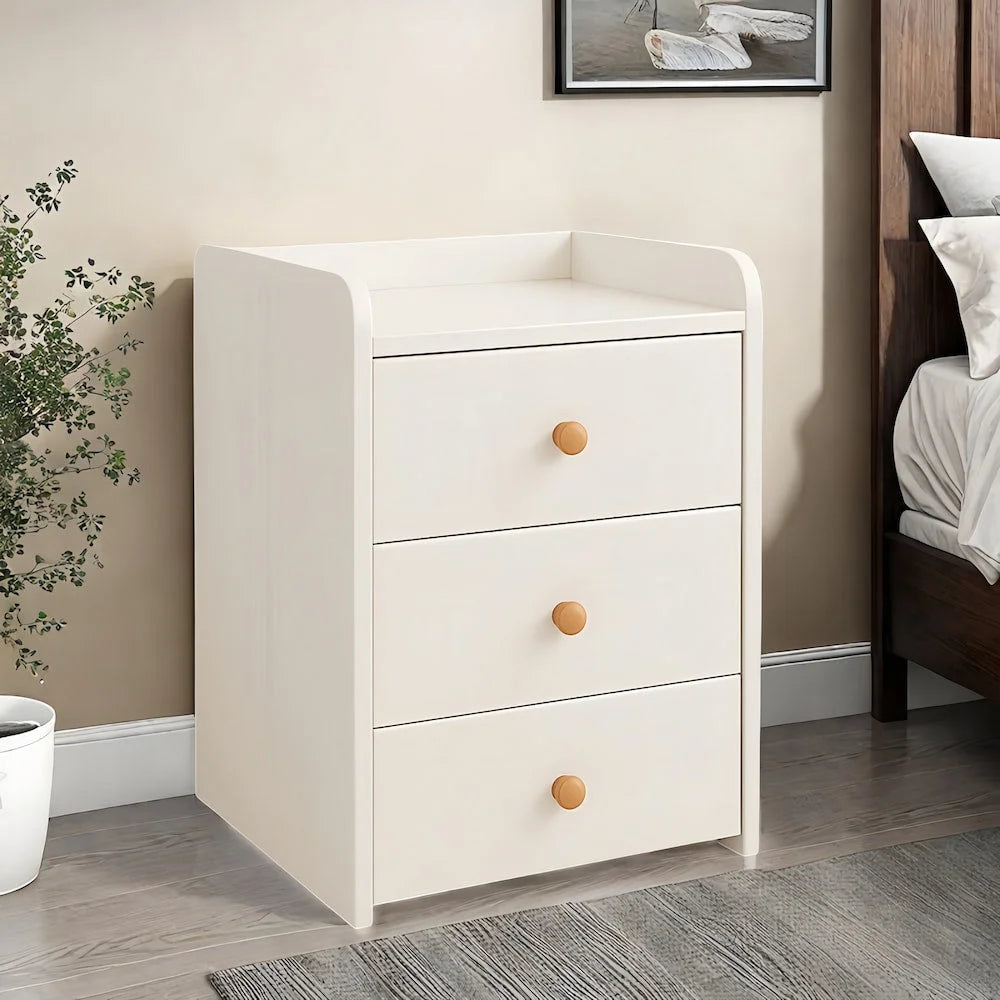 Minimalist Nightstand White Triple Drawer Safety Tray