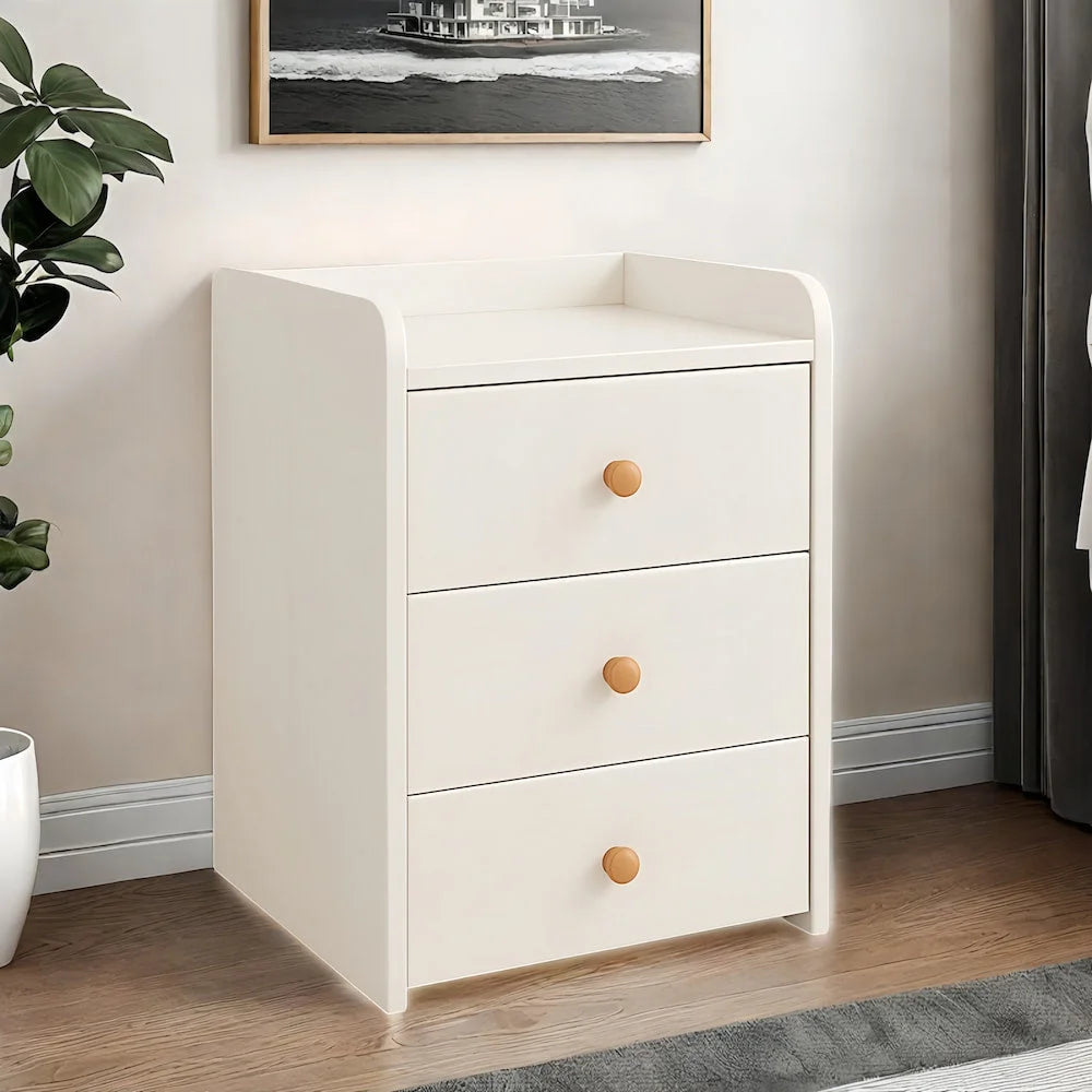 Minimalist Nightstand White Triple Drawer Safety Tray
