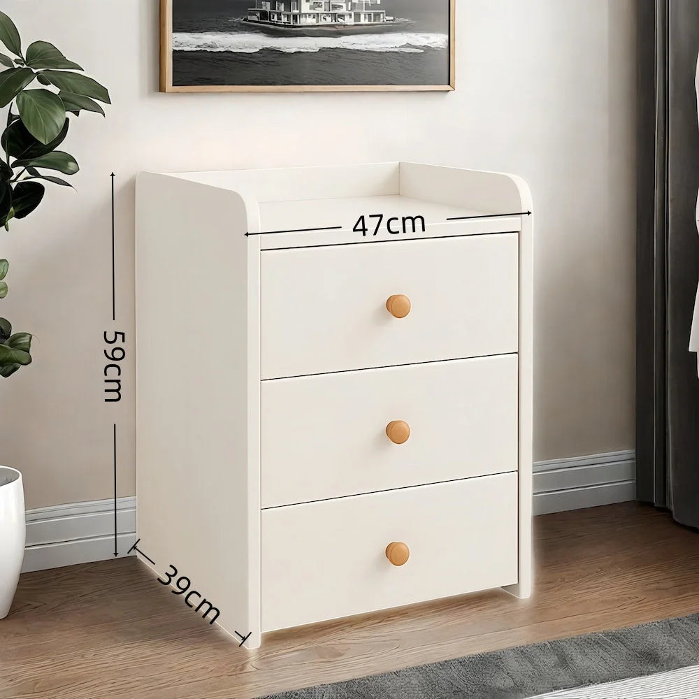 Minimalist Nightstand White Triple Drawer Safety Tray