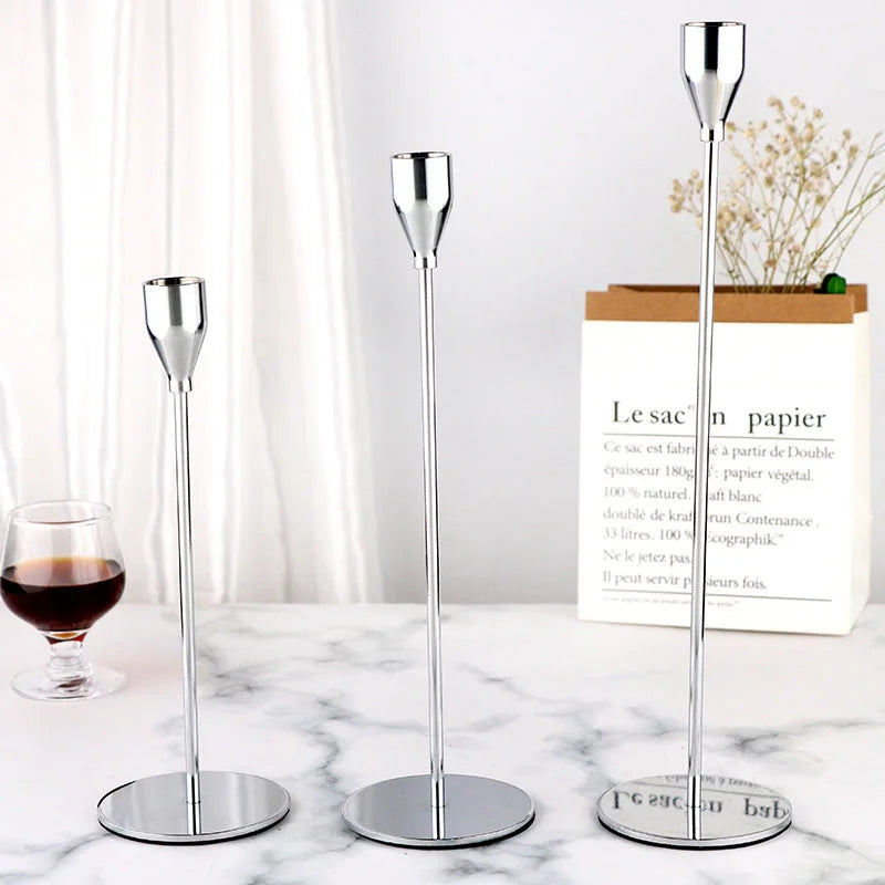 Minimalist Silver Metal Candle Holder Set - 3-Piece