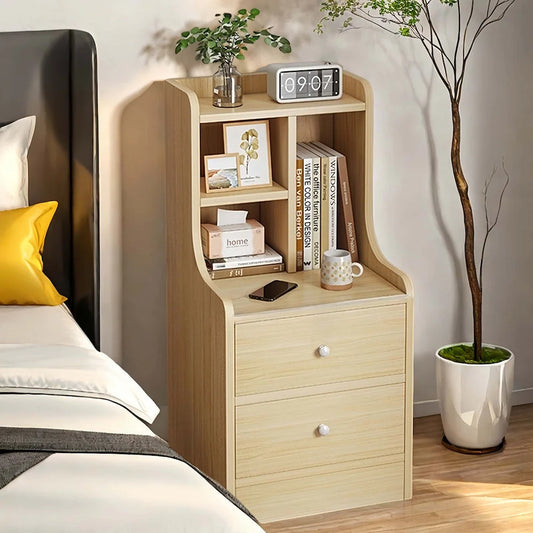 Minimalist Wooden Nightstand Multi-Functional Top Storage