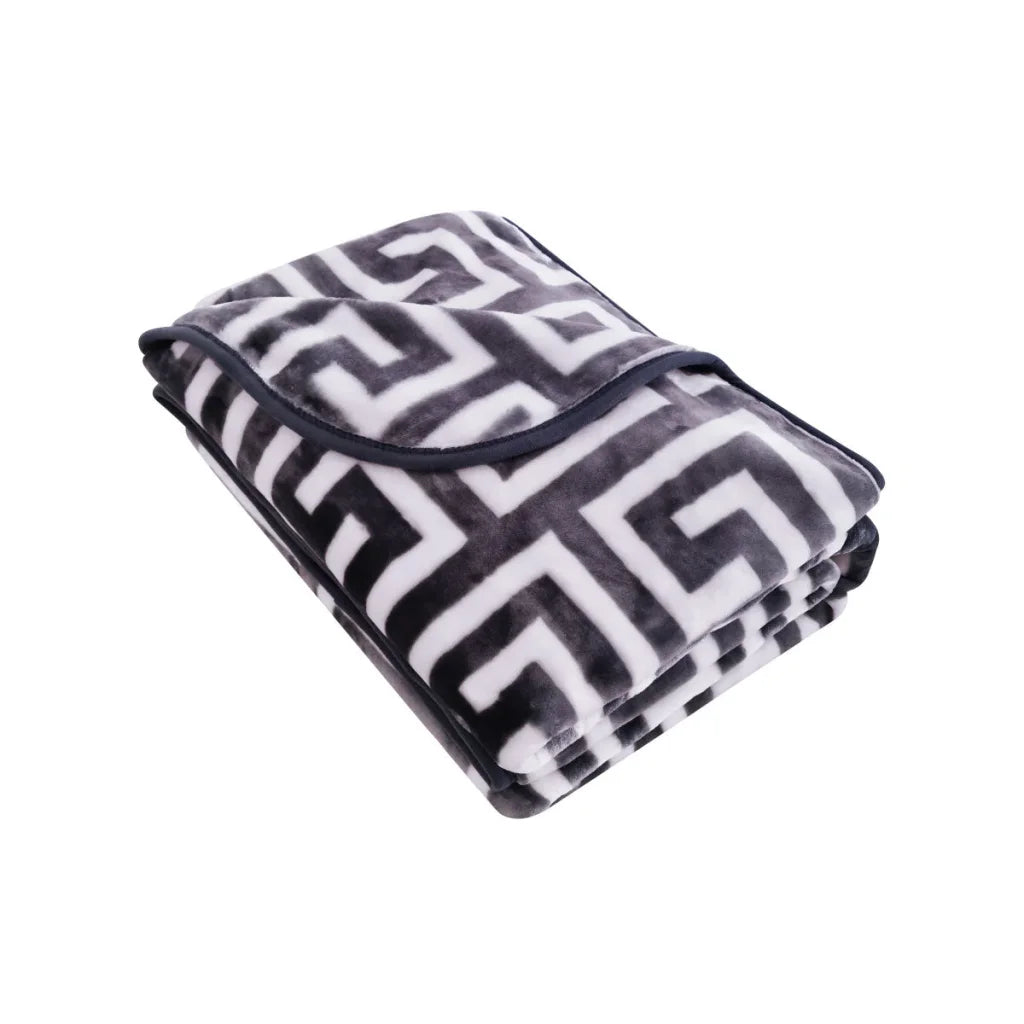 Mink Blanket Bloomington 800GSM Greek Key Charcoal Winter