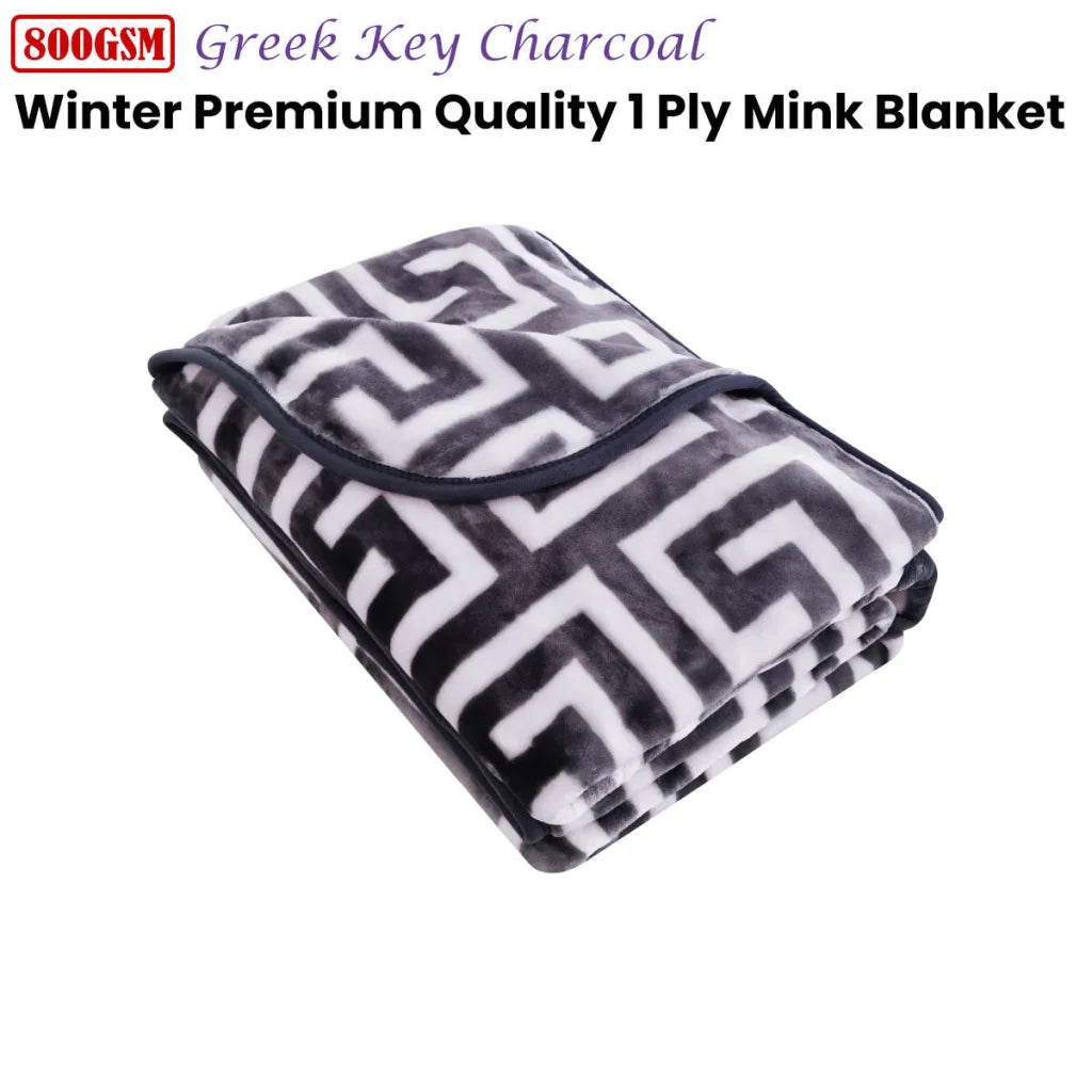Mink Blanket Bloomington 800GSM Greek Key Charcoal Winter