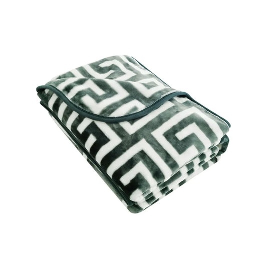 Mink Blanket Bloomington 800GSM Greek Key Green Winter