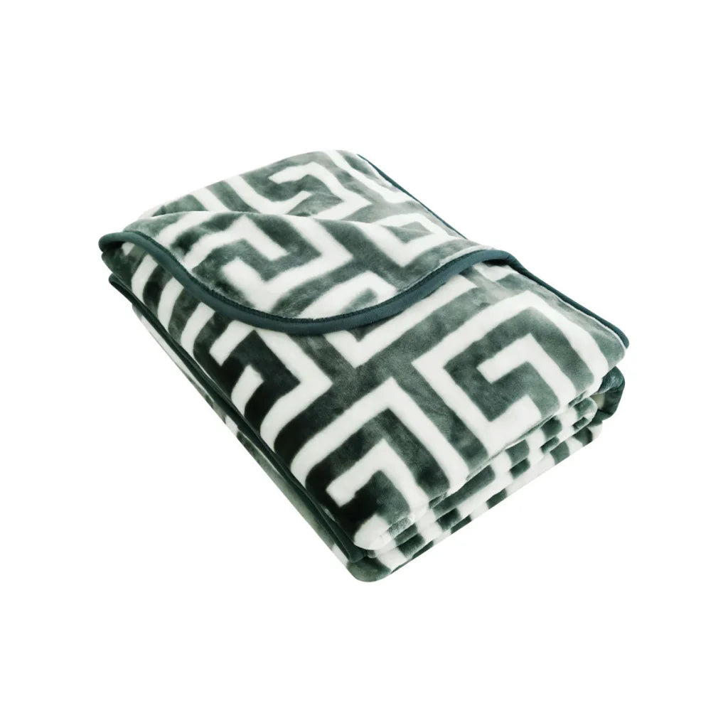 Mink Blanket Bloomington 800GSM Greek Key Green Winter