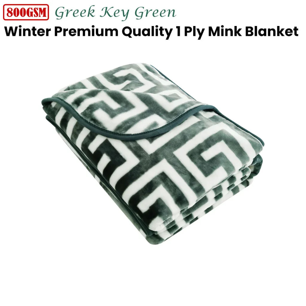 Mink Blanket Bloomington 800GSM Greek Key Green Winter