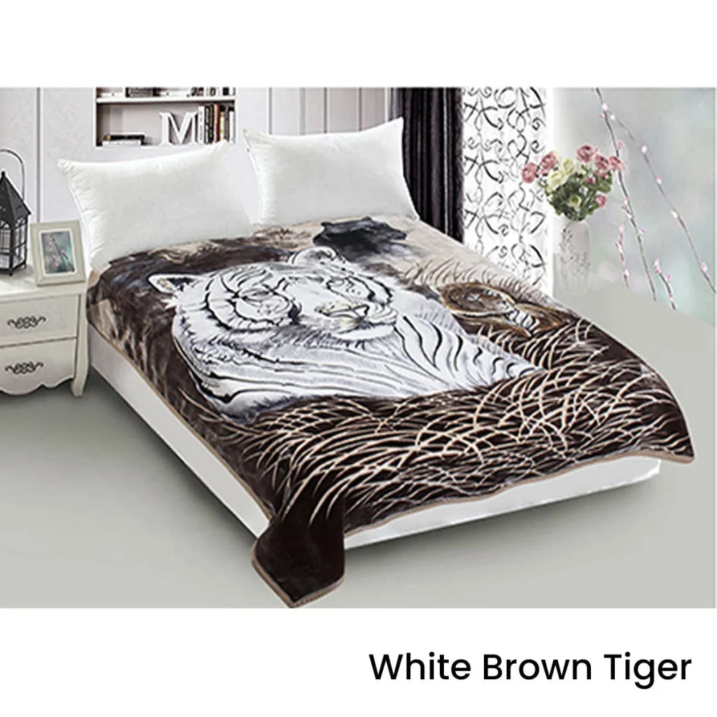 Mink Blanket Luxury 800GSM Reversible Animal Tiger White