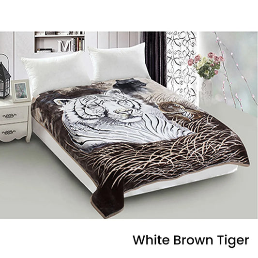 Mink Blanket Luxury 800GSM Reversible Animal Tiger White