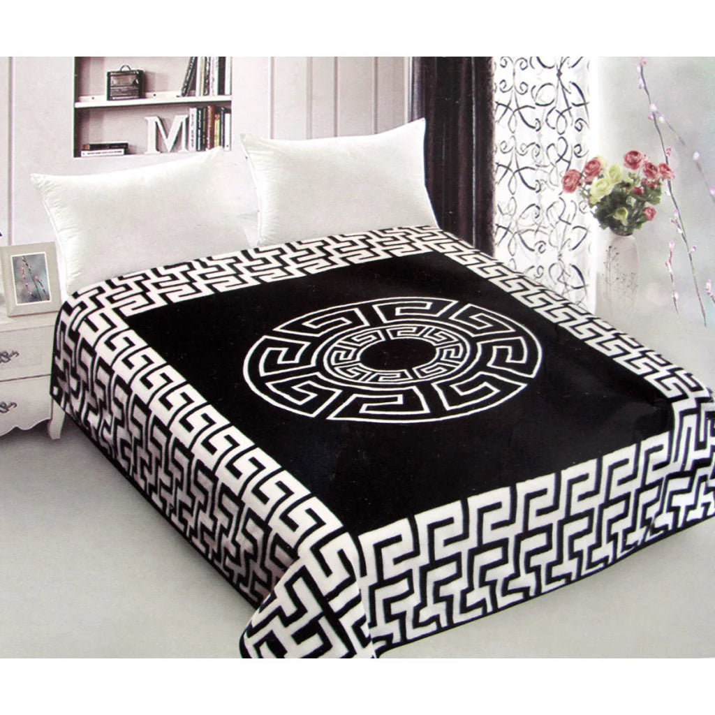 Mink Blanket Luxury Reversible 800GSM Greek Key Black Queen