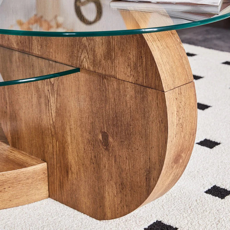 ’MINORI’ Double Layer Clear Tempered Glass Dark Wood Grain