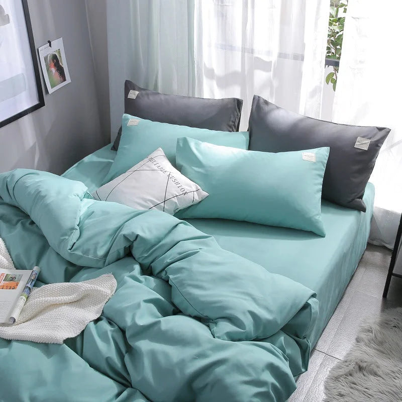 Mint Blue 4-Piece Cotton Bedding Set - Fits 1.5m/1.8m Beds