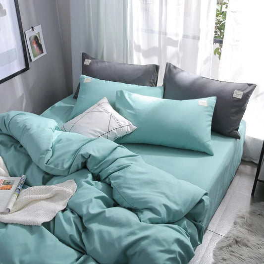 Mint Blue 4-Piece Cotton Bedding Set - Fits 1.5m/1.8m Beds