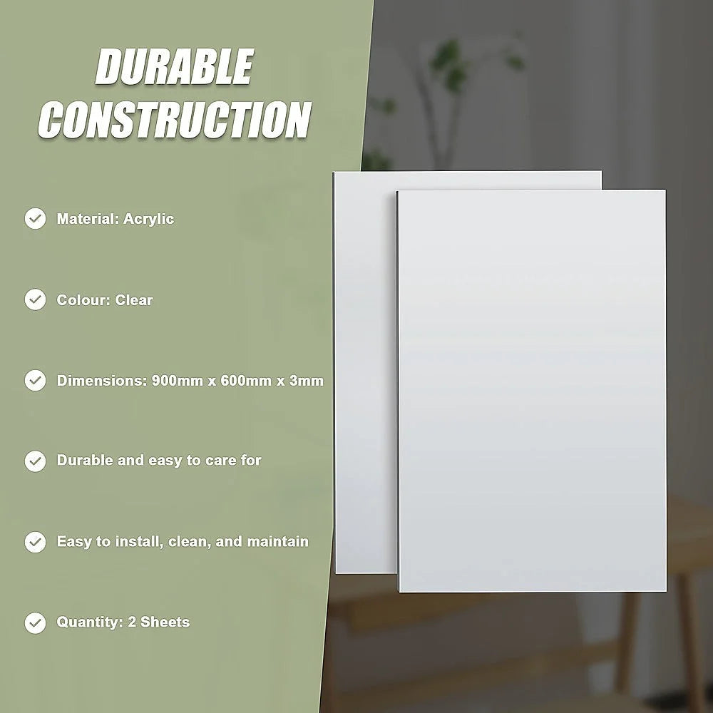MIRROR Acrylic Sheet Perspex Sheet Panel 2pc/set 900mm x