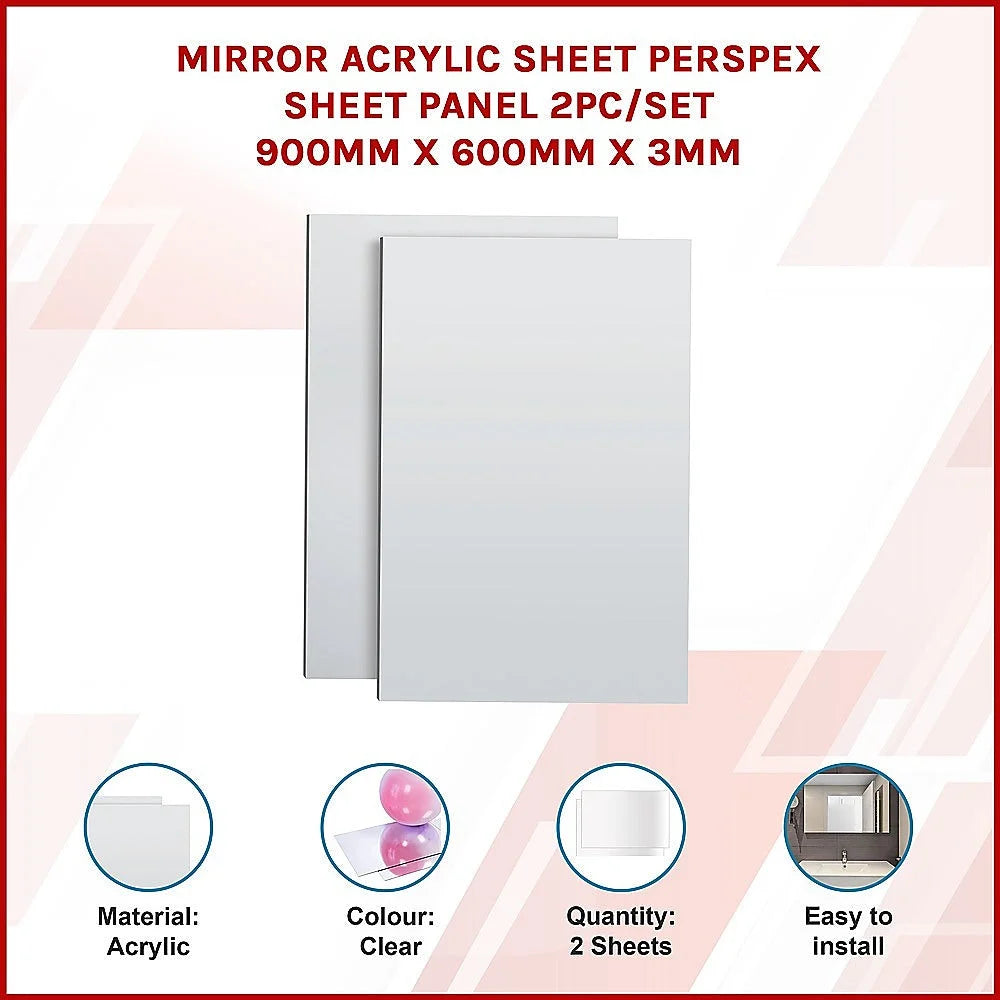 MIRROR Acrylic Sheet Perspex Sheet Panel 2pc/set 900mm x