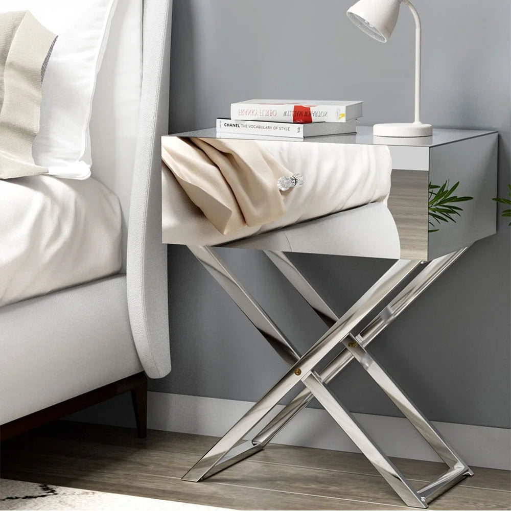 Mirrored Bedside Table Drawers Side Table Storage