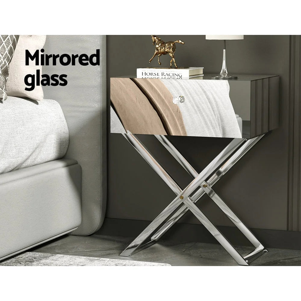 Mirrored Bedside Table Drawers Side Table Storage
