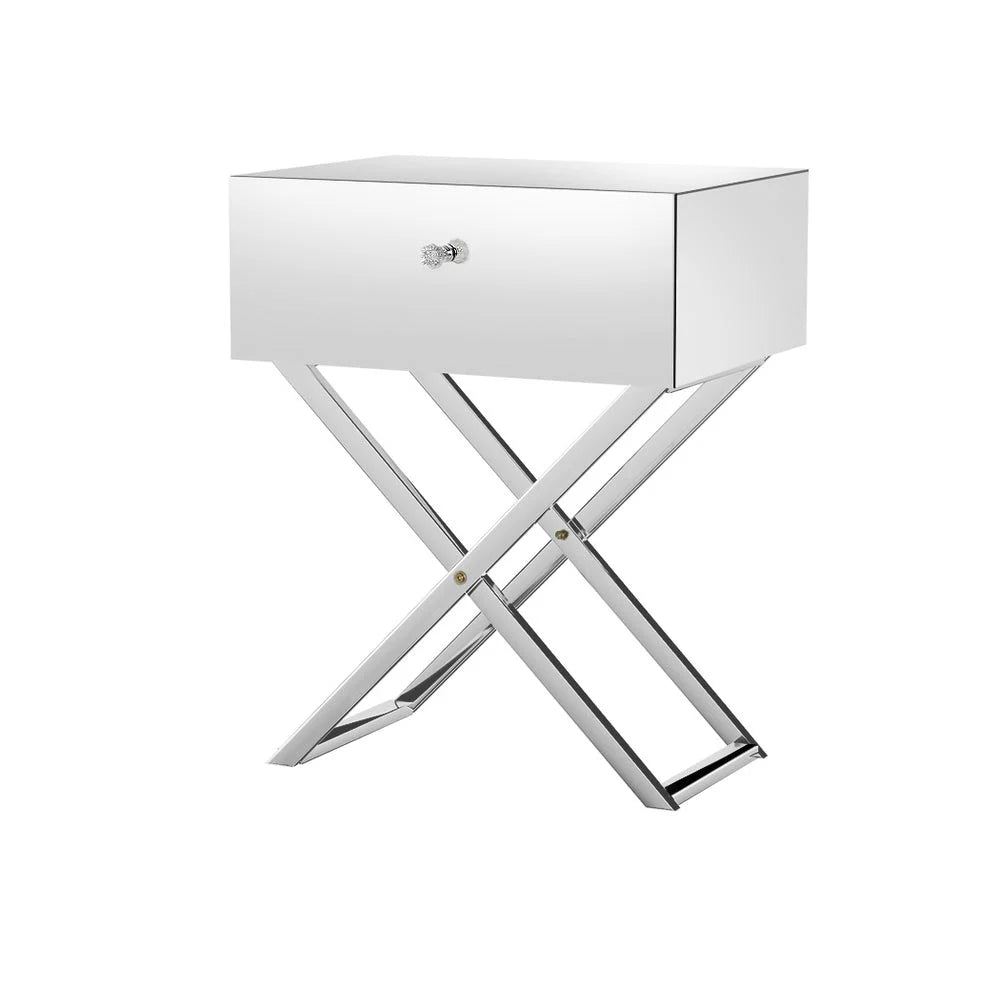 Mirrored Bedside Table Drawers Side Table Storage